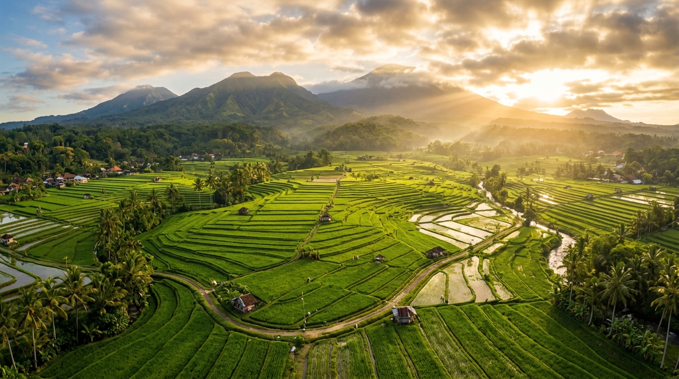Hamparan sawah hijau di Bima NTB — Hertagro distributor pertanian terpercaya
